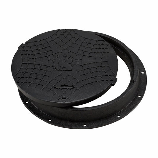 Manhole Cover - Black Plastic Round 24/30" - CloverPlast™ 3.3K lbs with lock