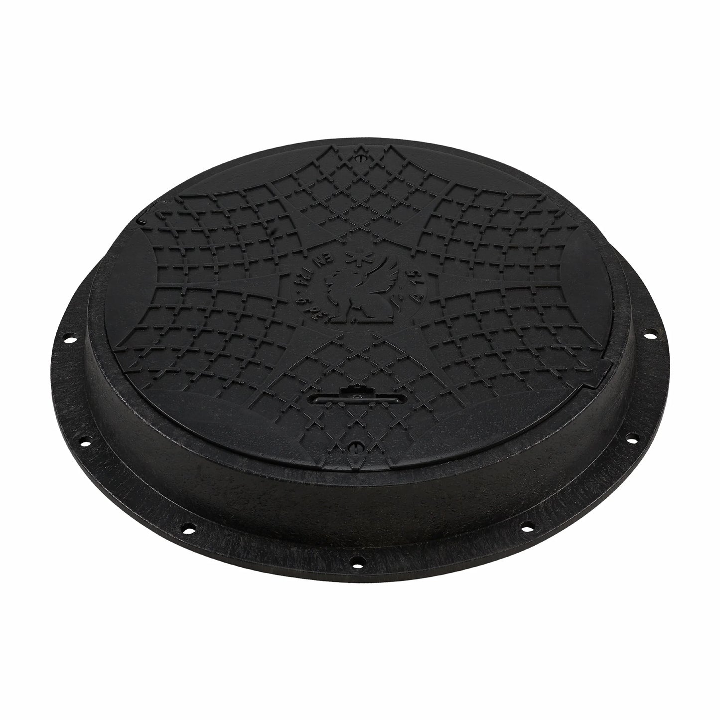 Manhole Cover - Black Plastic Round 24/30" - CloverPlast™ 3.3K lbs with lock