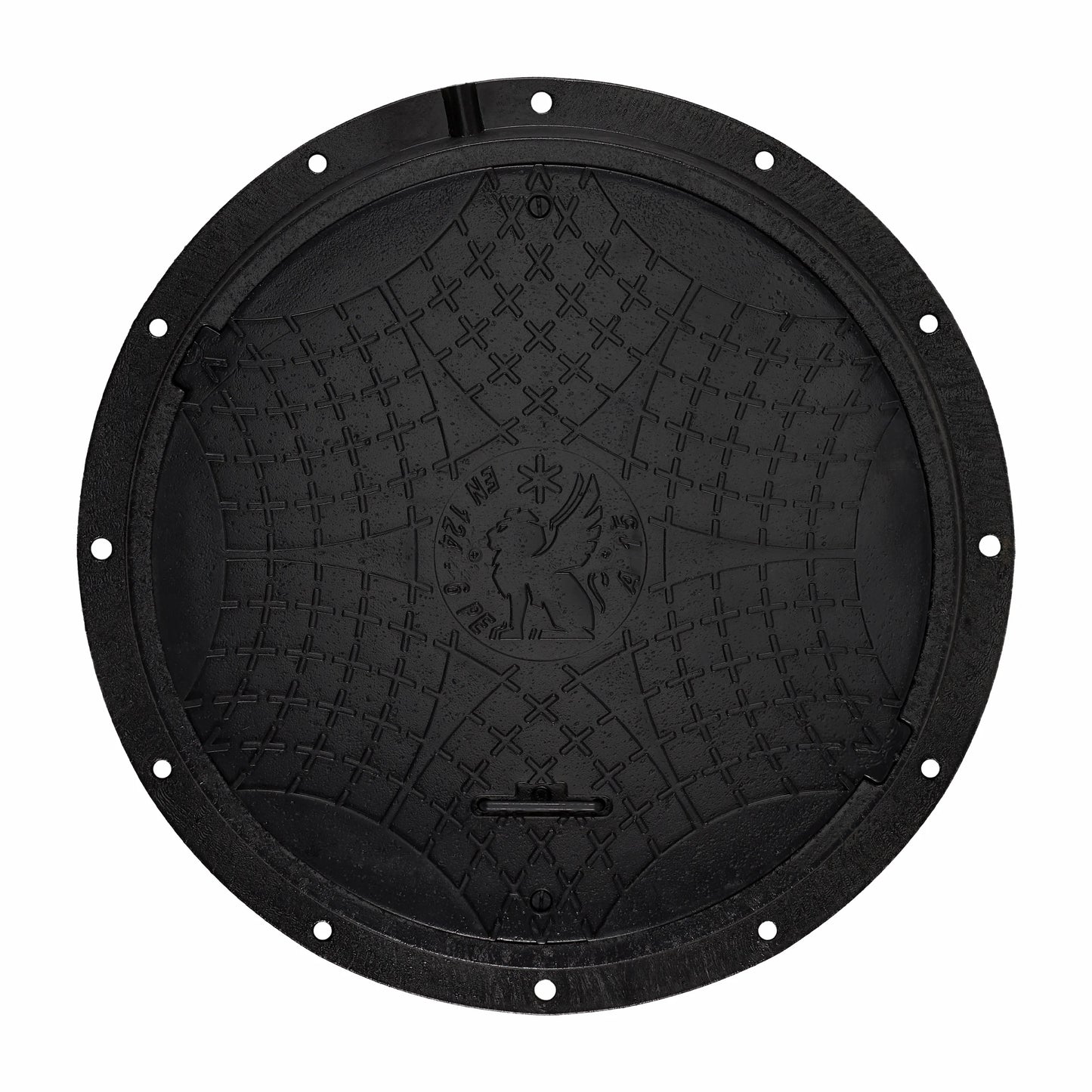 Manhole Cover - Black Plastic Round 24/30" - CloverPlast™ 3.3K lbs with lock